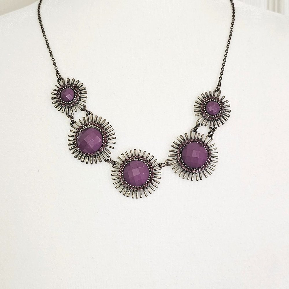 Purple Sunburst, Art Deco, Statement Necklace